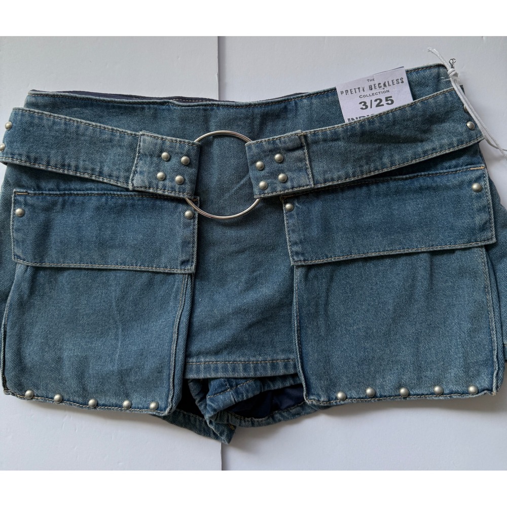 Indigo Rein Pretty Reckless Denim Skort Blue Studded O-Ring Cargo Size 3/25